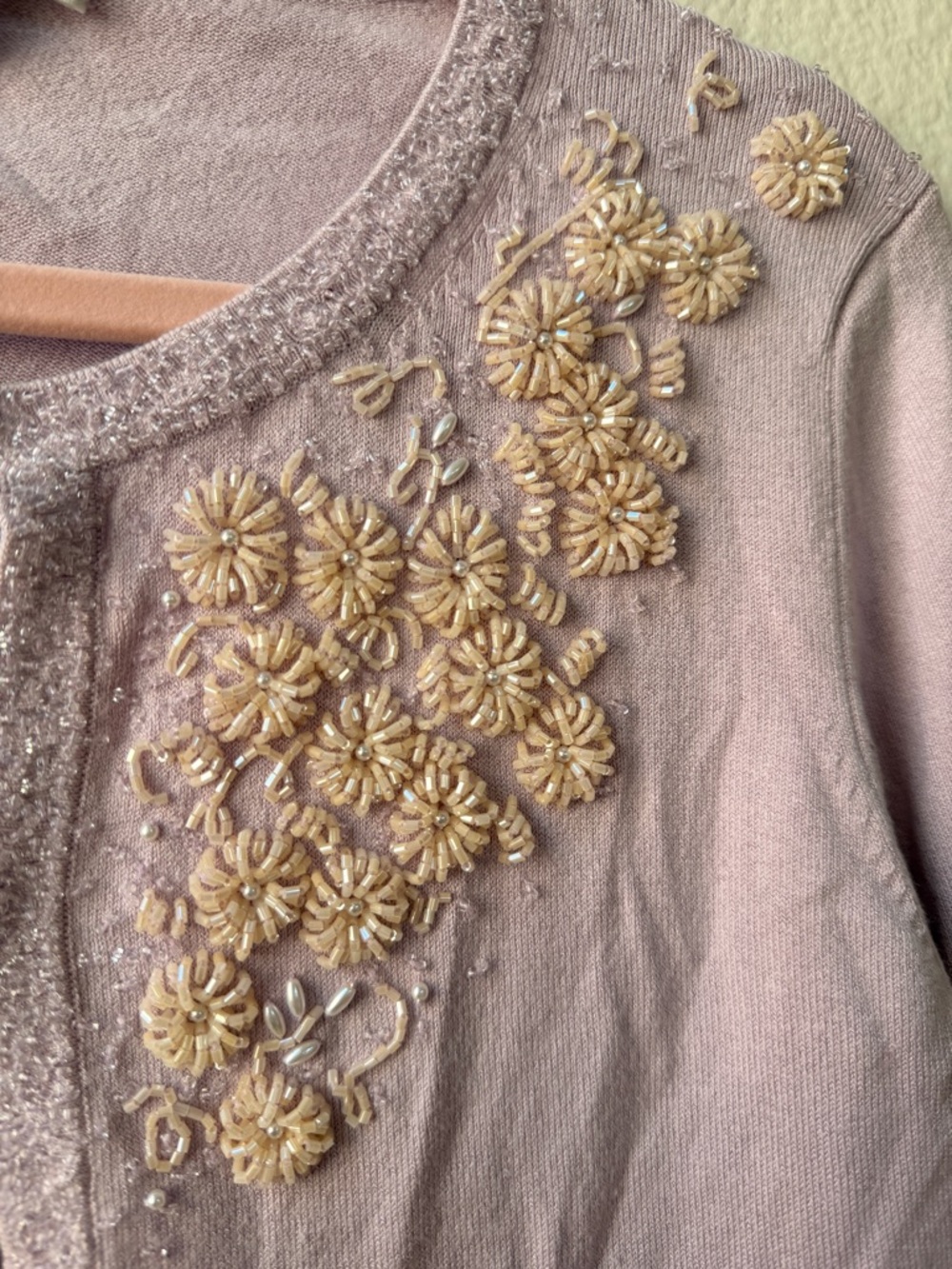 Banana Republic Silk Blend Beaded Cardigan Lilac Floral Embellished Sweater S - Picture 4 of 15